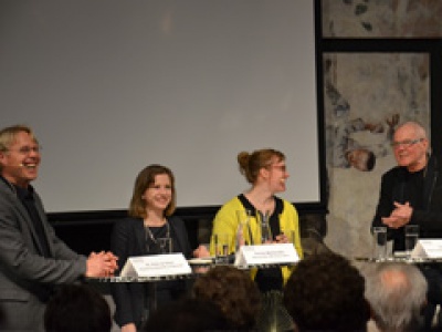 Gute Stimmung am umverkehRt & abgefahren: Peter de Haan, Christa Markwalder, Aline Trede und Fritz Kobi (von links nach rechts)